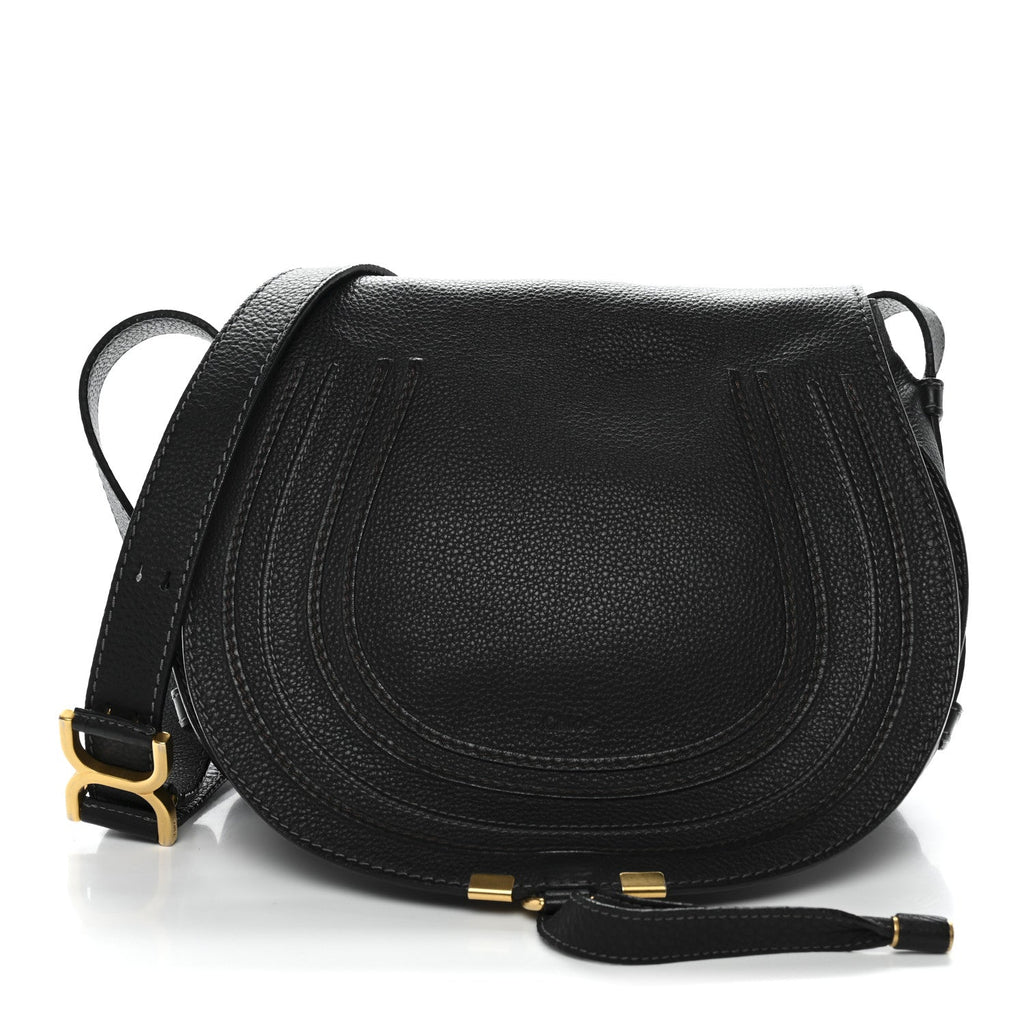 Calfskin Medium Marcie Round Crossbody Bag Black