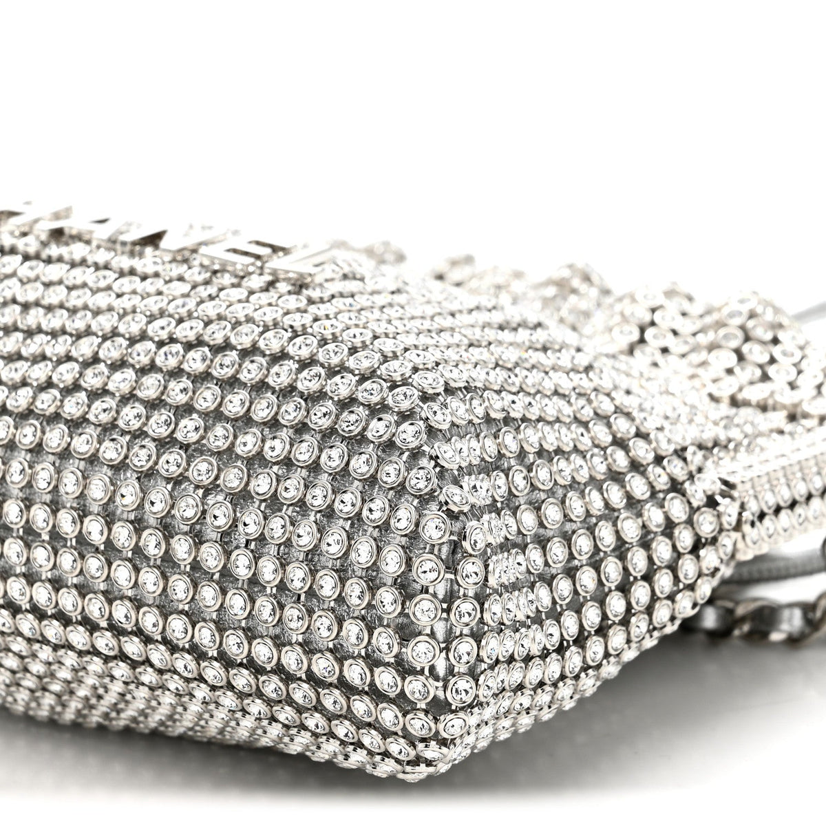 Crystal Embellished Metallic Lambskin Mini Chanel 22 Silver