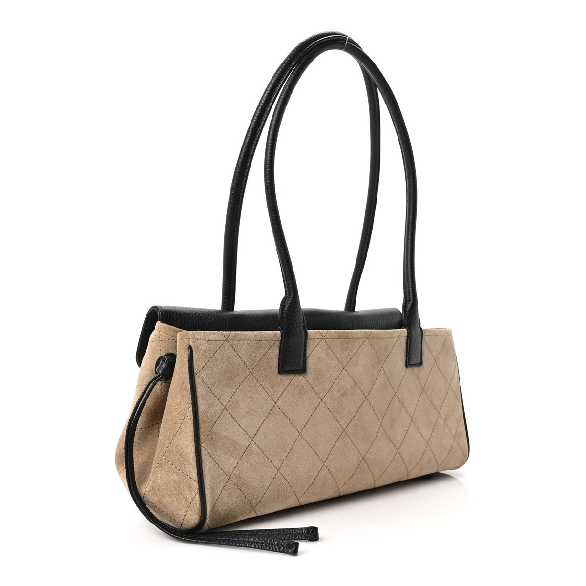 Grained Calfskin Suede Urban Essentials Small Shopping Bag Dark Beige Black