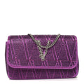 Satin Crystal Virtus Chain Clutch Purple