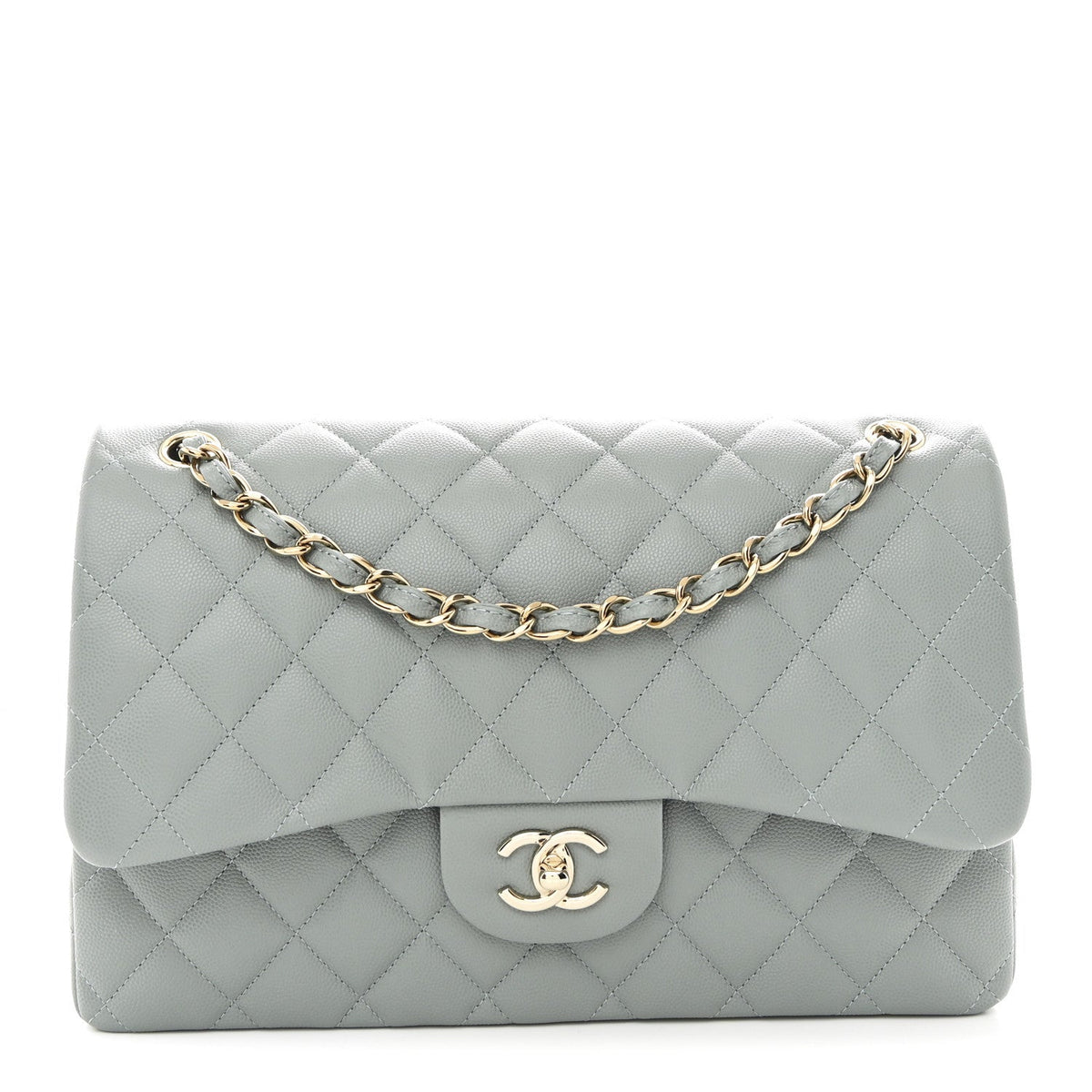 Caviar Quilted Jumbo Double Flap Light Blue
