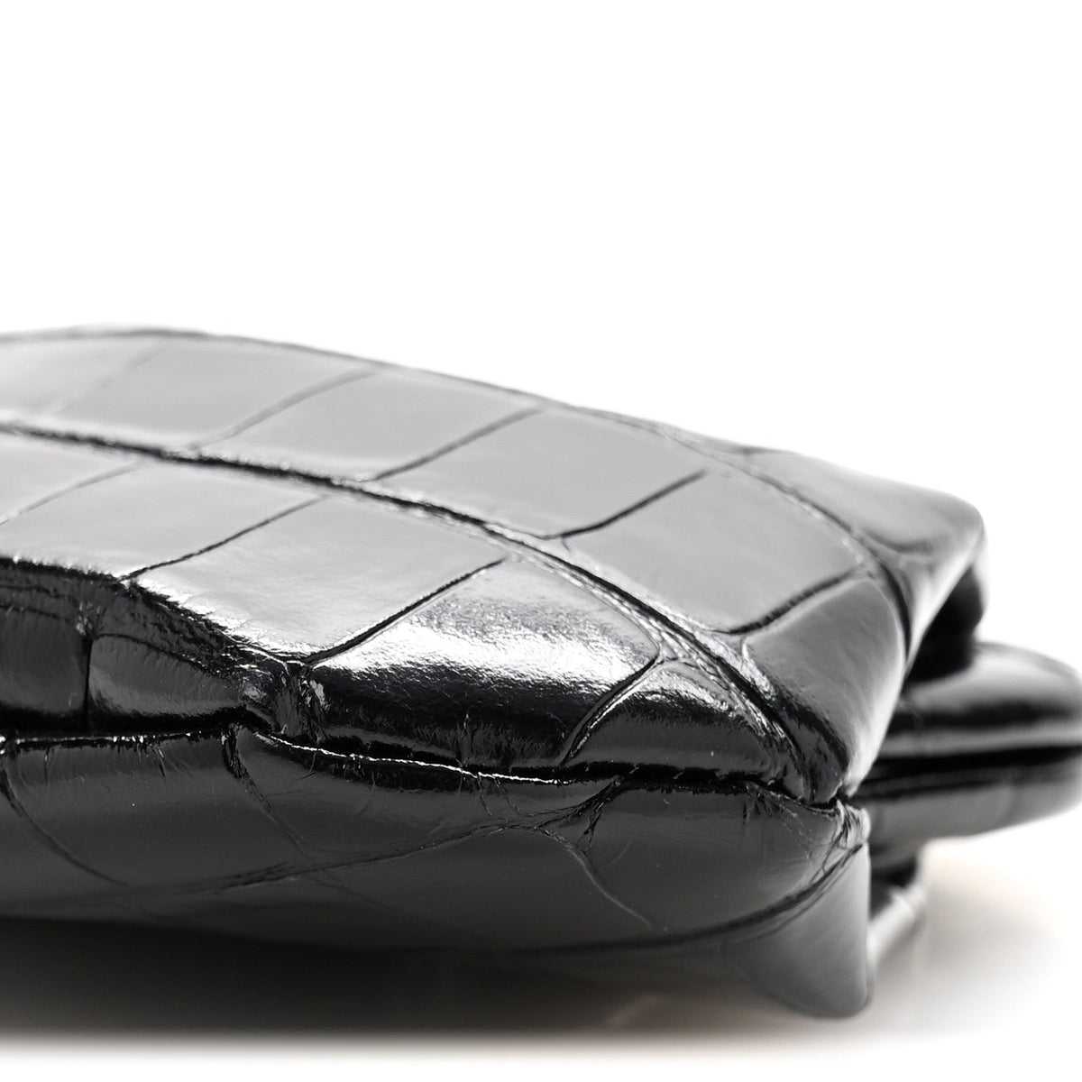 Shiny Supple Calfskin Logo Crocodile Embossed Cloud Coin Purse Black White
