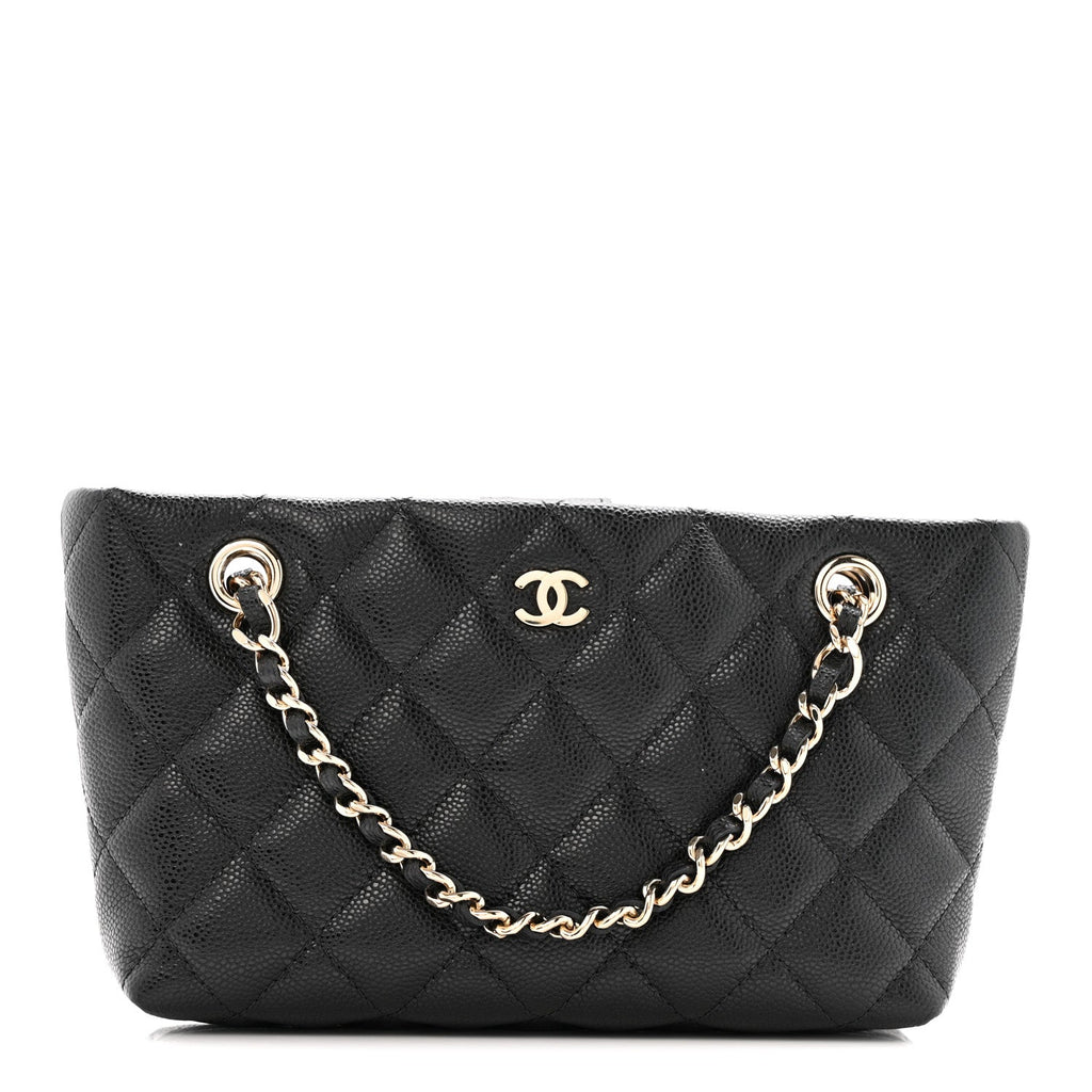 Caviar Quilted Classic Clutch Tote With Chain Black