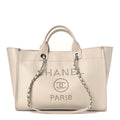 Caviar Medium Studded Deauville Tote Ivory