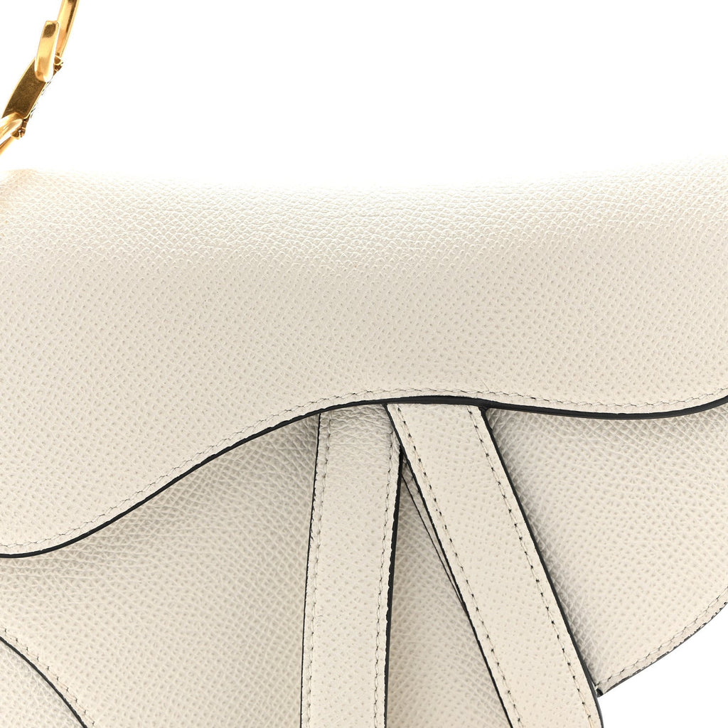 Grained Calfskin Mini Saddle Bag White