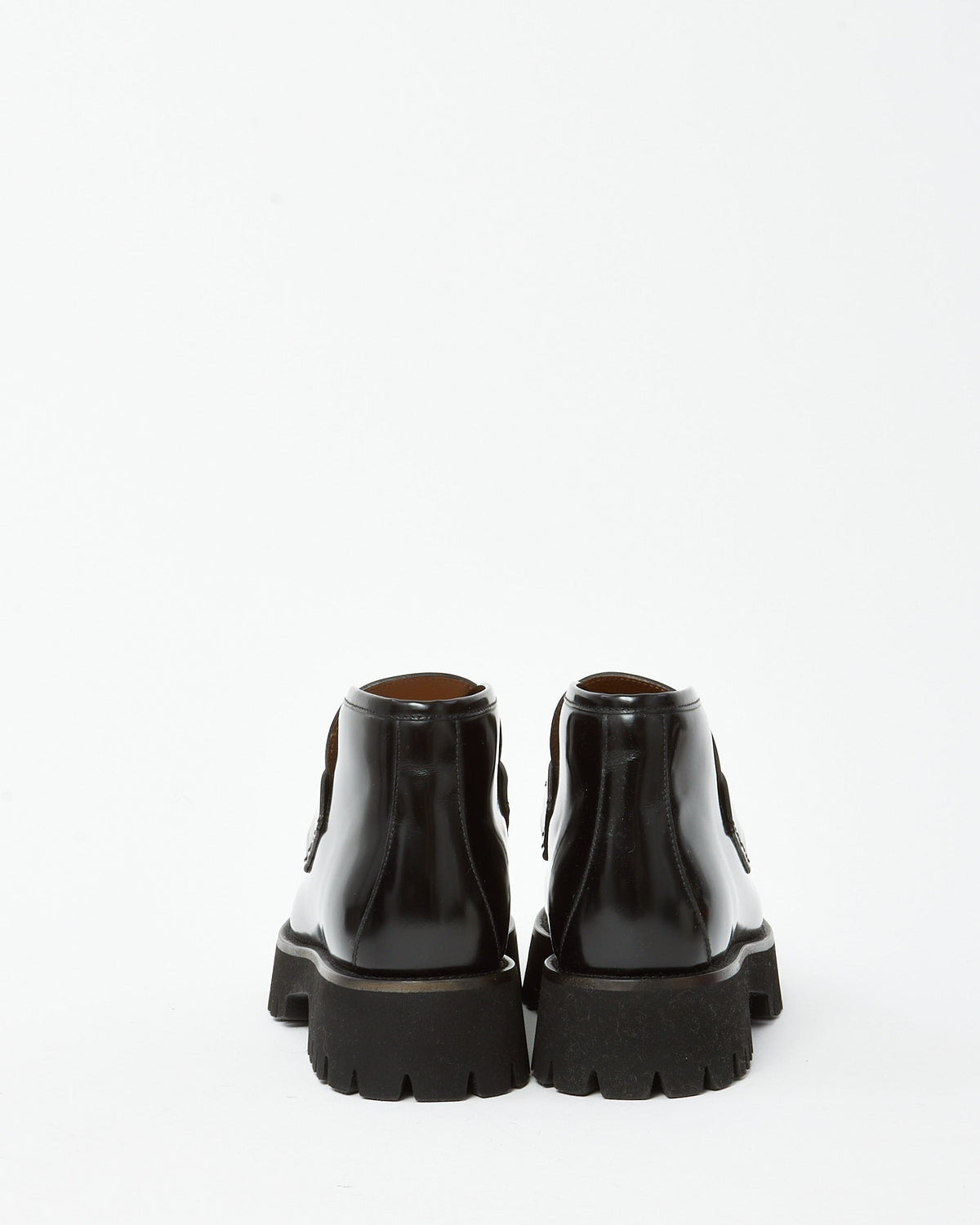 Gucci Black Leather SHW Horsebit Lug Sole Ankle Booties - 41.5