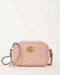 Gucci Pink Chevron Leather Mini Marmont Camera Bag GHW