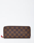 Louis Vuitton Damier Ebene Coated Canvas Red Interior Clemence Wallet