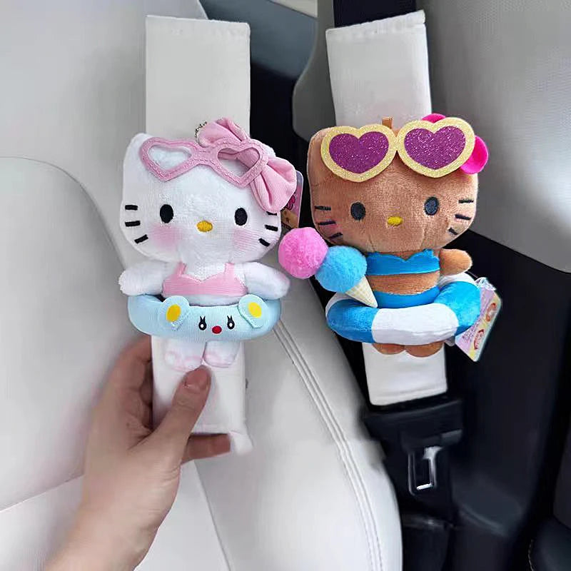 Sanrios Car Accessories Seat Belt Anime Kitty Cat Shoulder Cover Cute Cartoon Animals Protection Seat Belt Padding Pad Cushion