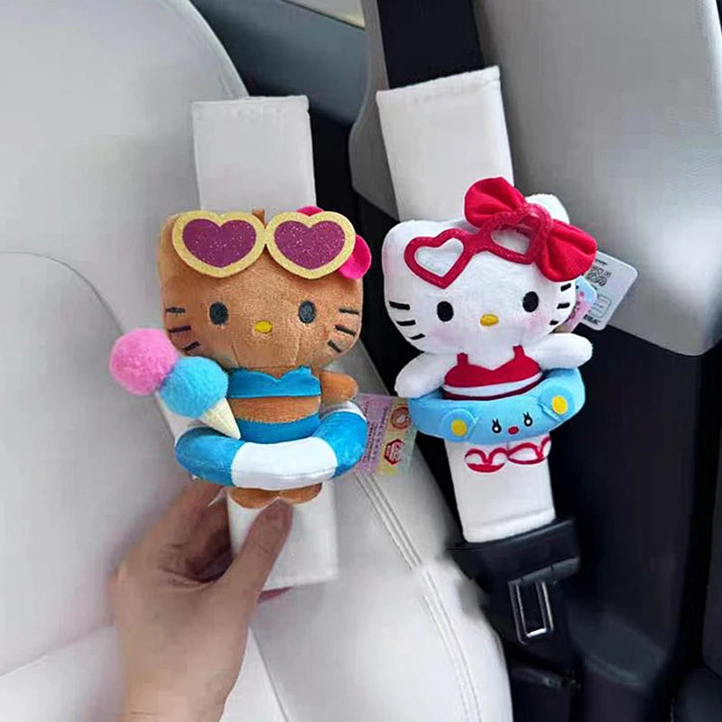 Sanrios Car Accessories Seat Belt Anime Kitty Cat Shoulder Cover Cute Cartoon Animals Protection Seat Belt Padding Pad Cushion