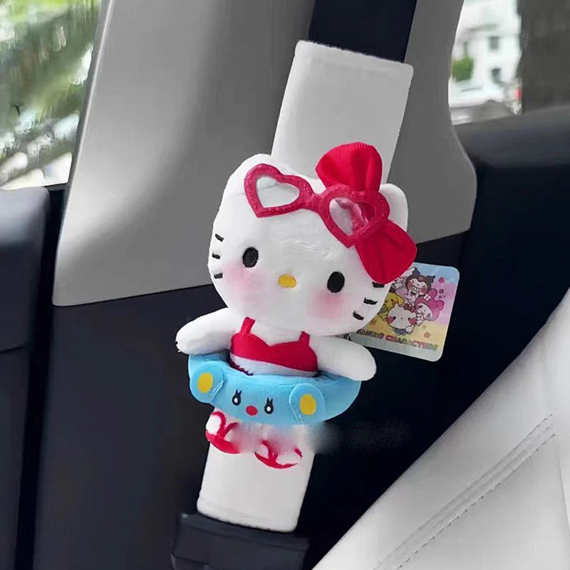 Sanrios Car Accessories Seat Belt Anime Kitty Cat Shoulder Cover Cute Cartoon Animals Protection Seat Belt Padding Pad Cushion