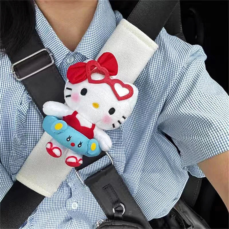 Sanrios Car Accessories Seat Belt Anime Kitty Cat Shoulder Cover Cute Cartoon Animals Protection Seat Belt Padding Pad Cushion