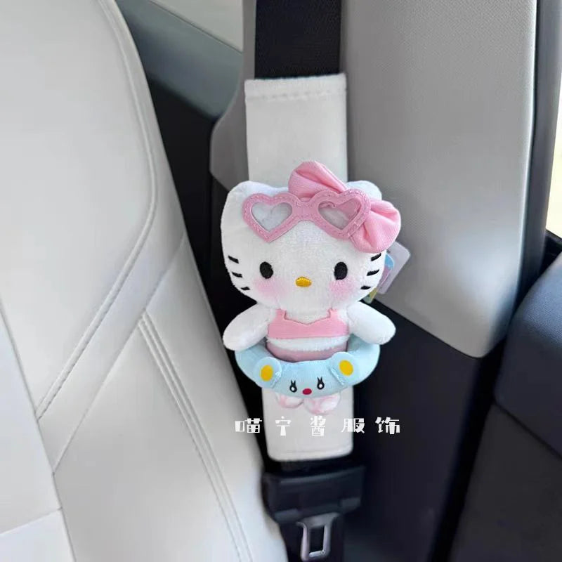 Sanrios Car Accessories Seat Belt Anime Kitty Cat Shoulder Cover Cute Cartoon Animals Protection Seat Belt Padding Pad Cushion