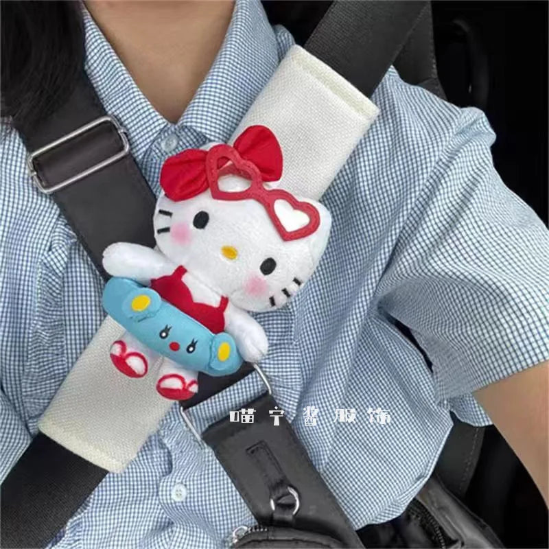 Sanrios Car Accessories Seat Belt Anime Kitty Cat Shoulder Cover Cute Cartoon Animals Protection Seat Belt Padding Pad Cushion