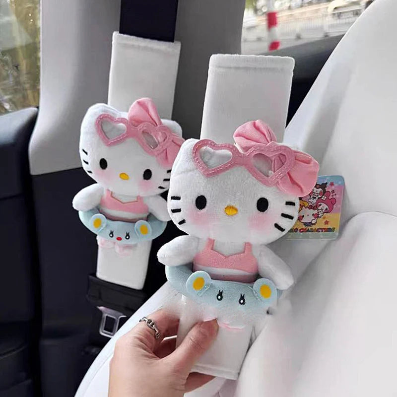 Sanrios Car Accessories Seat Belt Anime Kitty Cat Shoulder Cover Cute Cartoon Animals Protection Seat Belt Padding Pad Cushion
