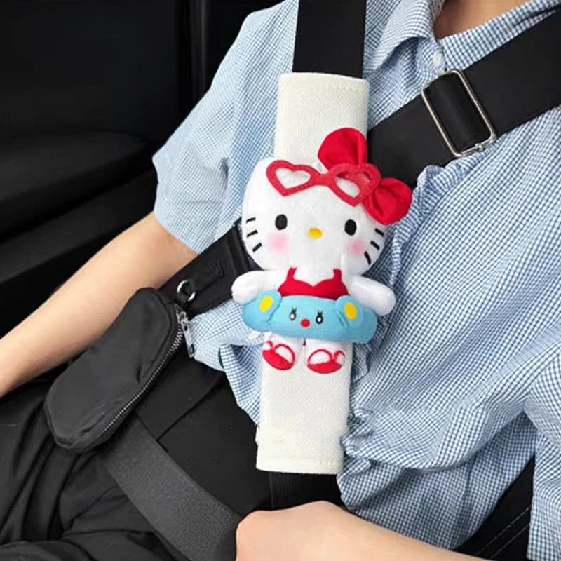 Sanrios Car Accessories Seat Belt Anime Kitty Cat Shoulder Cover Cute Cartoon Animals Protection Seat Belt Padding Pad Cushion