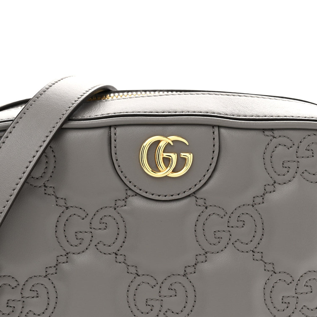Calfskin GG Matelasse Shoulder Bag Dusty Grey Natural