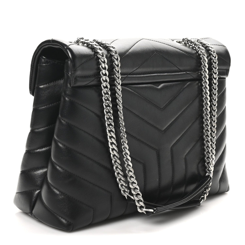 Calfskin Y Quilted Monogram Medium Loulou Chain Satchel Black