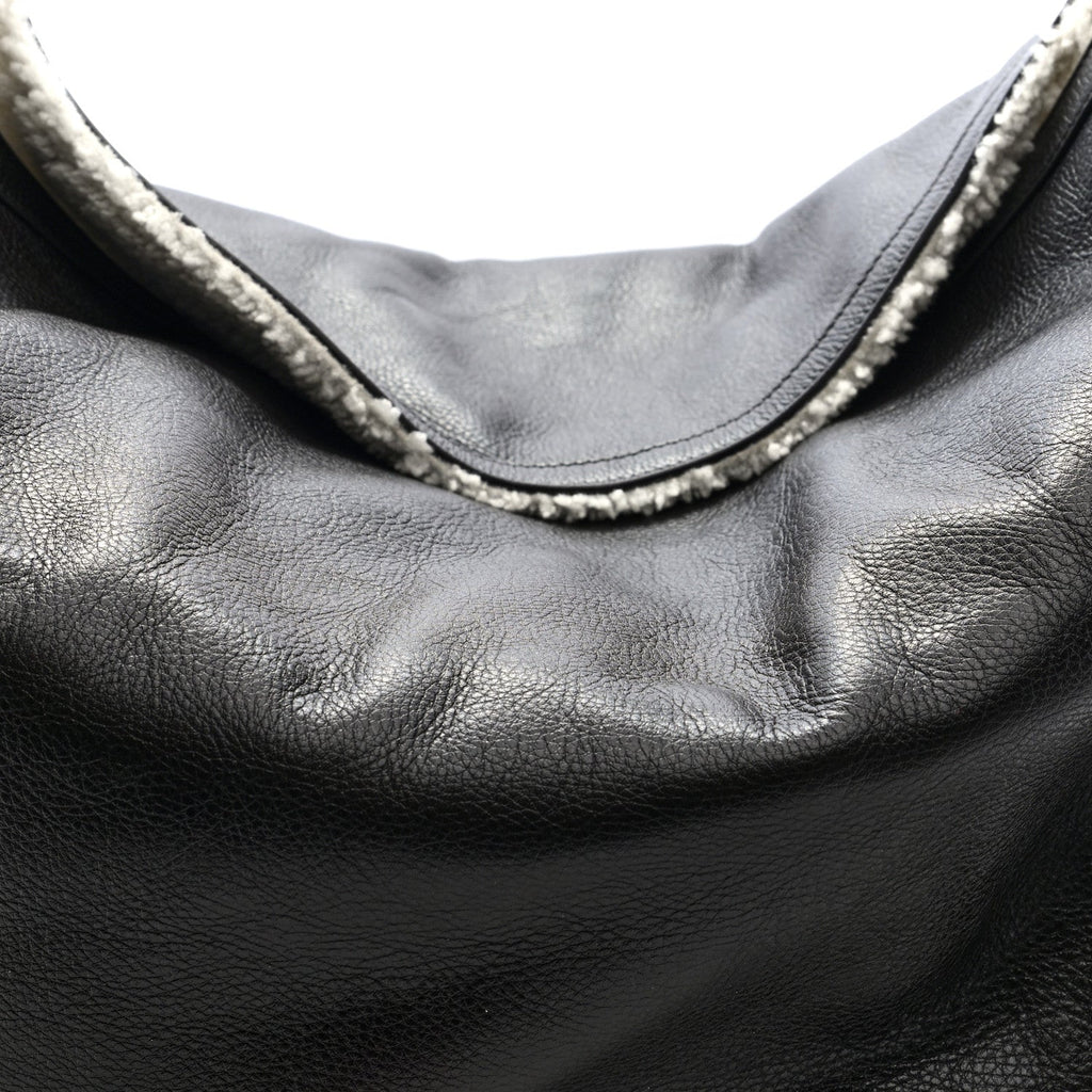 Calfskin Shearling Large Voyou Bag Chocolate