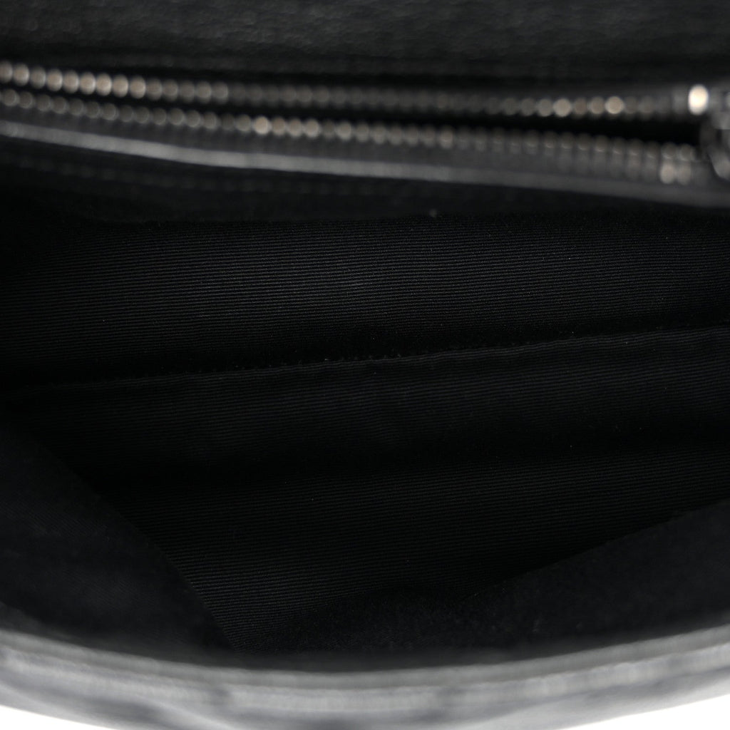 Sheepskin Matelasse Chevron Monogram Monochrome Medium College Bag Black